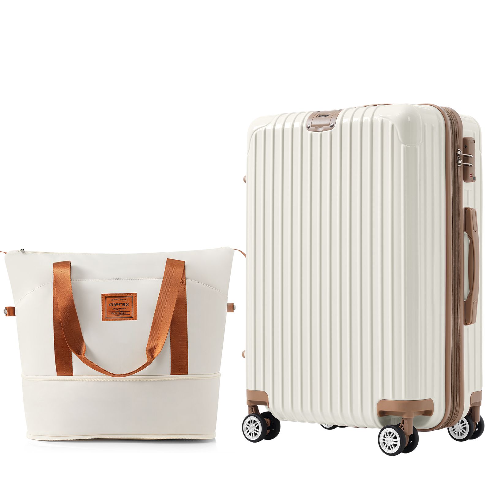 新入荷｜キャリーケース スーツケース Mサイズ 大容量 容量拡張 ストッパー付き TSAロック搭載 静音 中型 トートバッグ ハンドバッグ レディース バッグ 手提げ　ベージュ