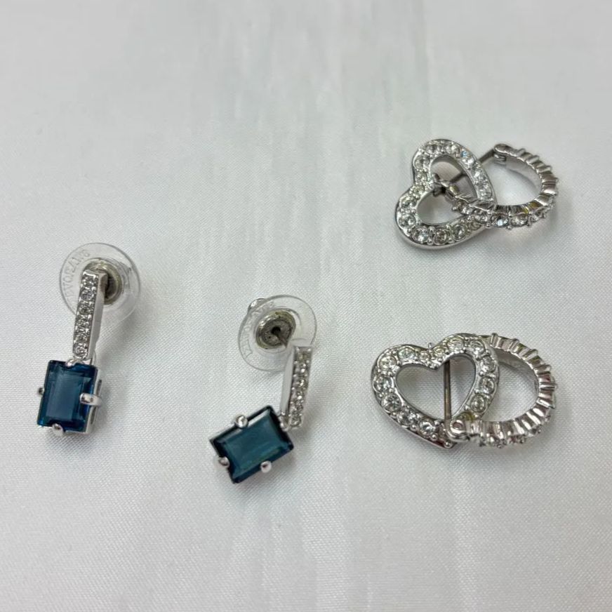 N【ヴィンテージ】スワロフスキー ピアス 2点 アクセ ハート型 石付き ジュエリー かわいい 上品 カジュアル