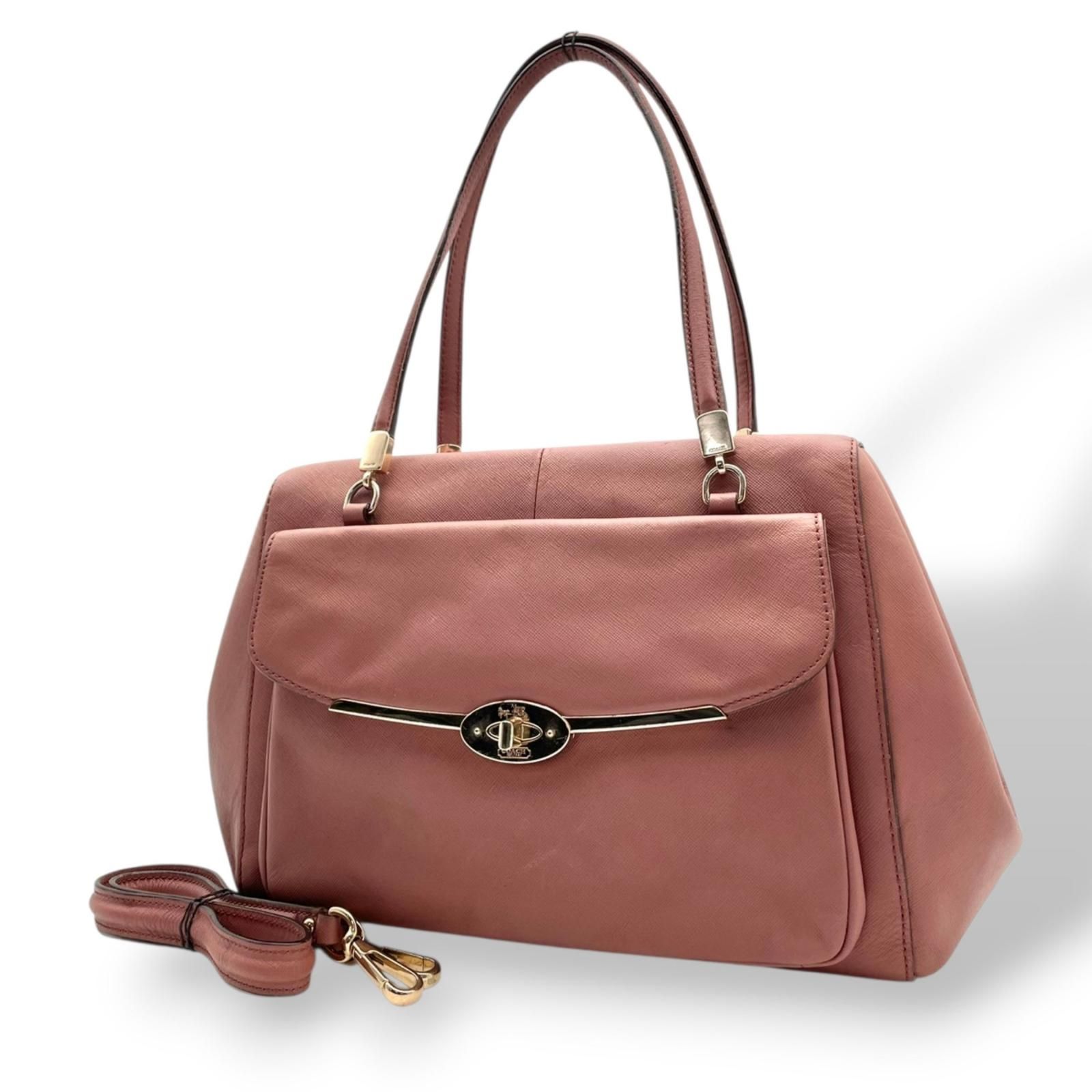 良品 コーチ COACH マディソン マデリン サッチェル サフィアーノレザー トートバッグ ショルダーバッグ 27854 ピンク シルバー金具 2WAY 肩掛け 大容量 A4収納可 エレガント フェミニン クラシック ヴィンテージ レディース 自立可 S69