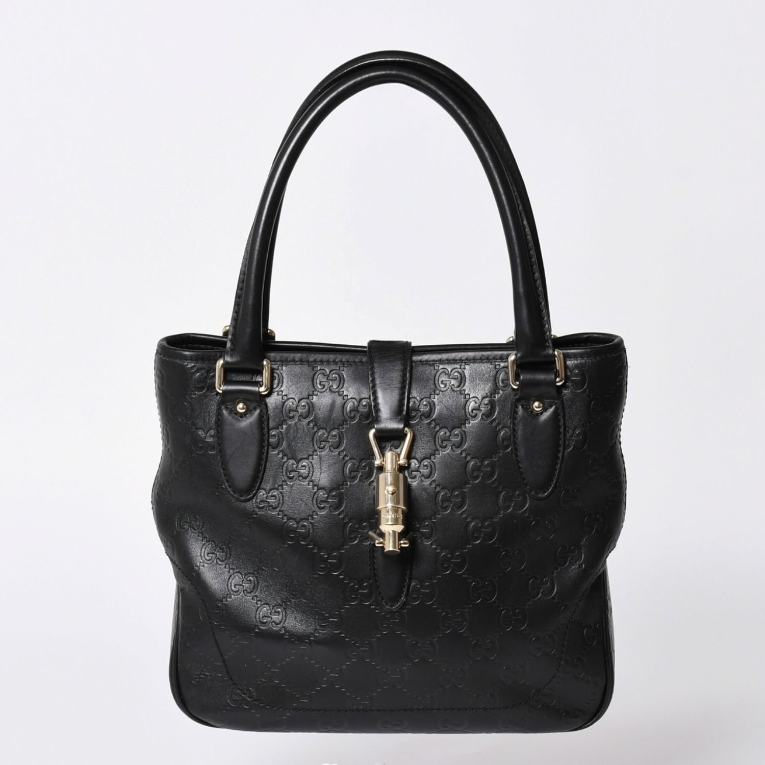 GUCCI グッチ グッチシマ ハンドバッグ ニュージャッキー レザー 145817 ブラック ゴールド金具 美品 中古 4a001661