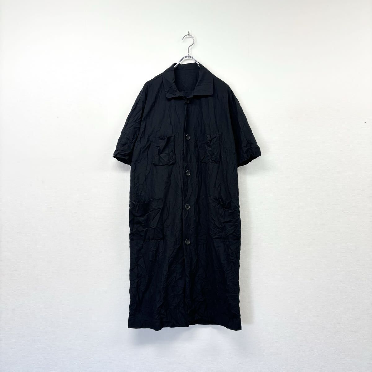 Y's ワイズ Yohji Yamamoto ヨウジヤマモト CVC 天竺 シワ加工 シャツ ワンピース MADE IN JAPAN BLACK ブラック 系 サイズ 2 805-0070