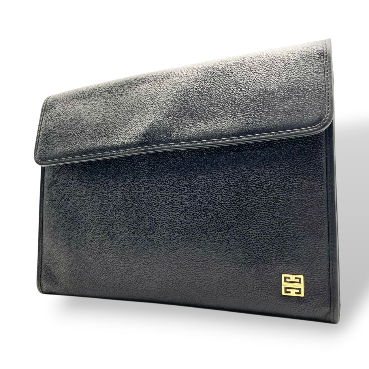 美品 ジバンシィ GIVENCHY 4Gロゴ ゴ ールド金具 レザー クラッチバッグセカ ンドバッグブラック 黒 A4サイズ収納可 能 ヴィンテージ ビンテージクラシック エレガント 高級感フォーマル ビジネス 通勤 通学 メンズレディース |S69