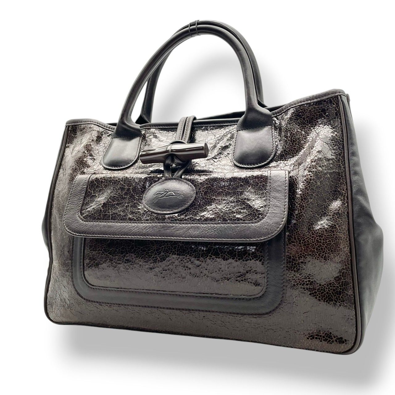 美品 ロンシャン LONGCHAMP トートバッグ ハンドバッグ ロゾ レザー 本革 ブラウン 茶色 シルバー金具 A4サイズ収納可 自立可 ビジネス 通勤 通学 ビンテージ クラシック エレガント 上品 鞄 レディース メンズ ユニセックス S69