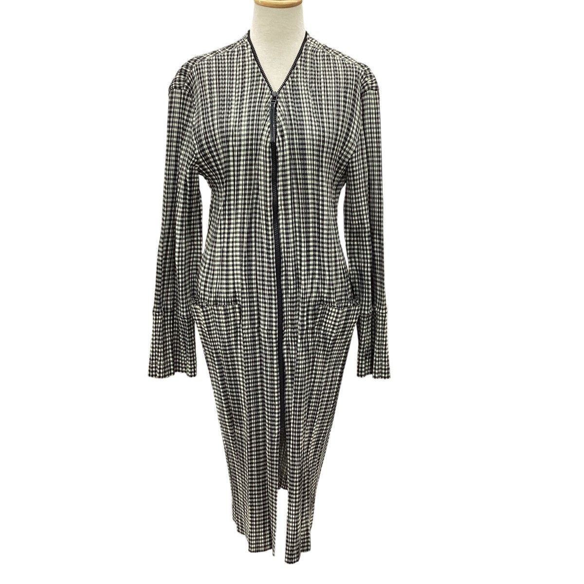 ISSEY MIYAKE イッセイミヤケ プリーツ ジップアップ ロングカーディガン SIZE L IM71-FA902 ベージュ