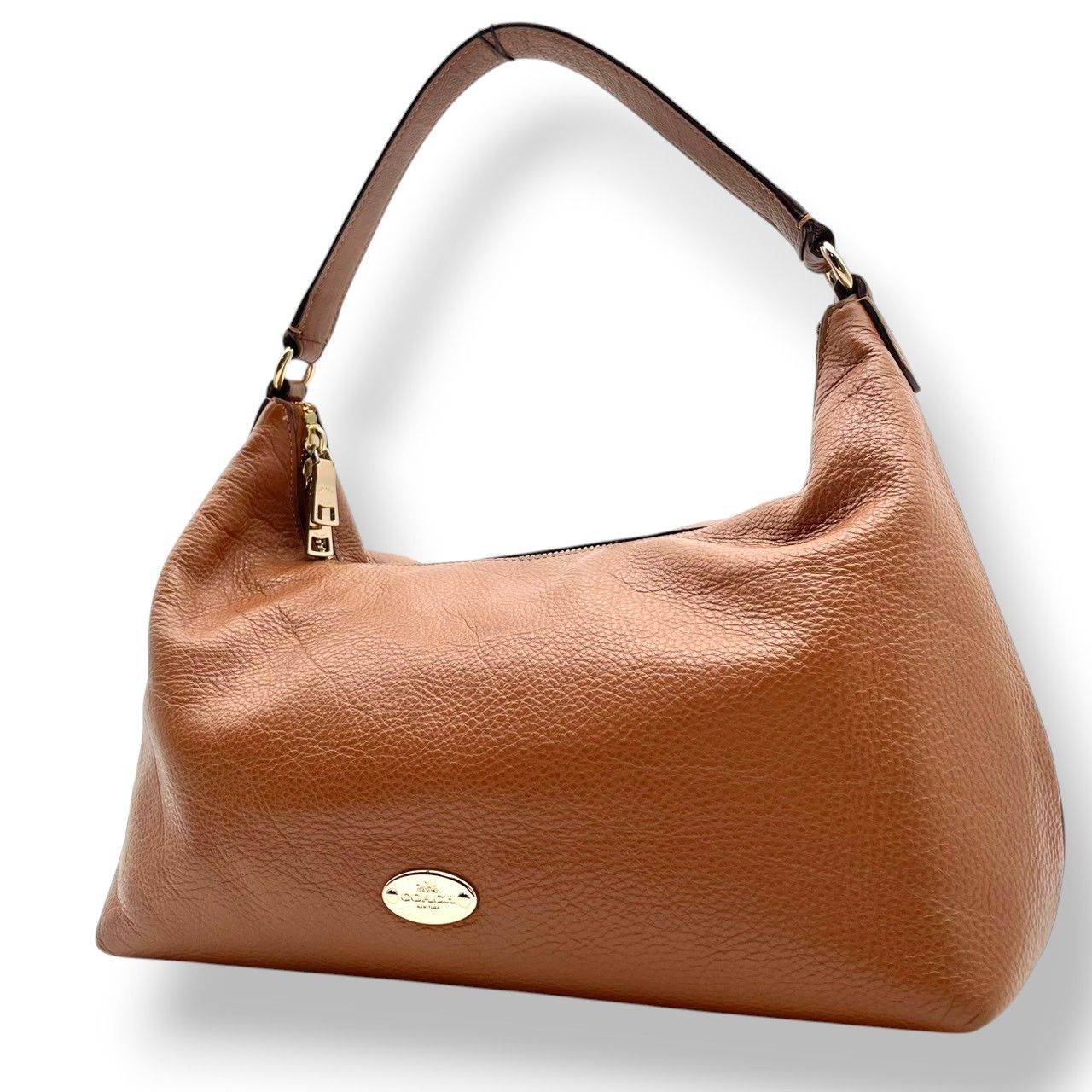 【美品】コーチ COACH ハンドバッグ レザー 本革 ペブルドレザー ブラウン 茶色 ゴールド金具 F36628 ホーボーバッグ セレステ ワンショルダー 肩掛け レディース カジュアル エレガント 上品 通勤 通学 ビンテージ風 クラシック シボ革 S66