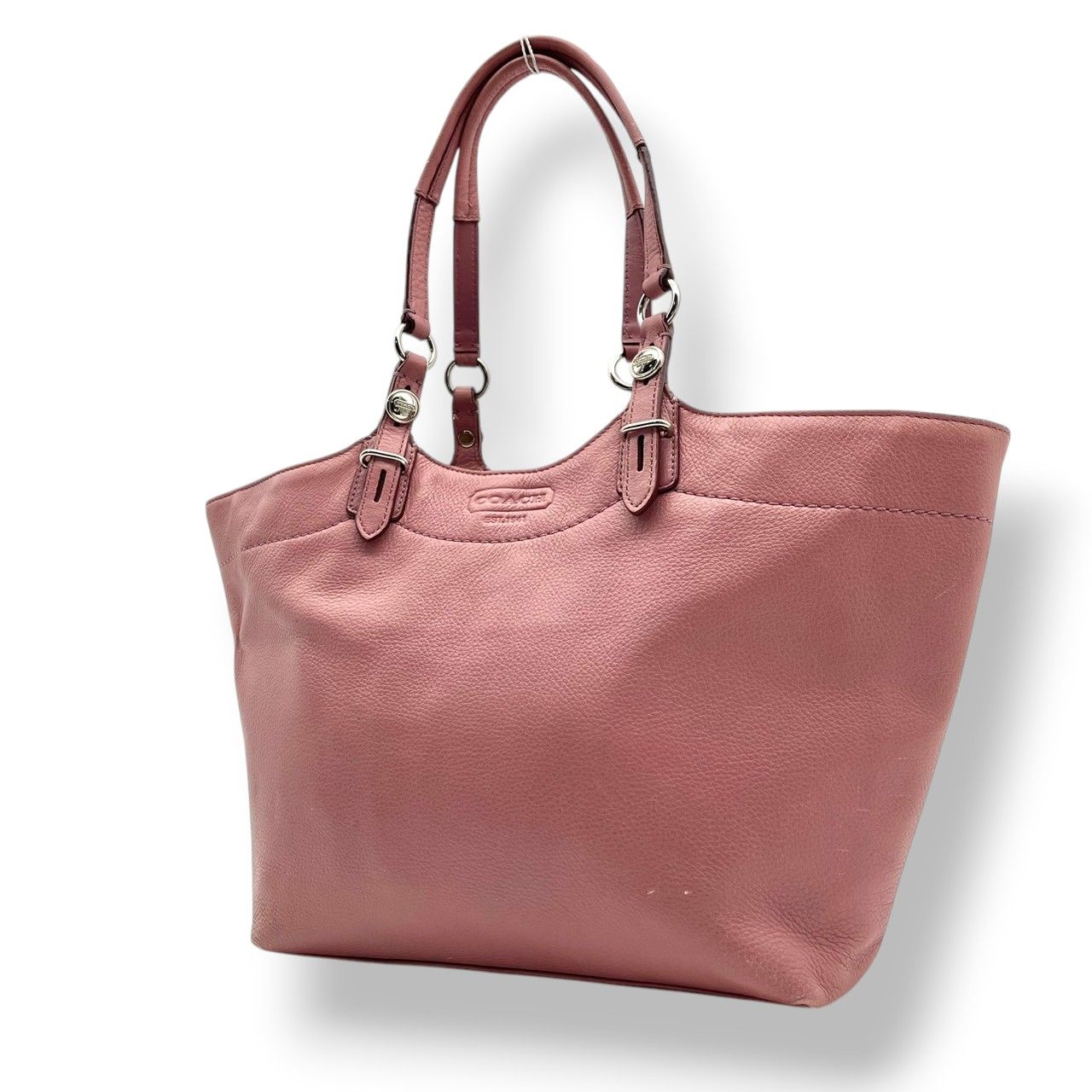 【良品】コーチ COACH トートバッグ ショルダーバッグ 肩掛け ワンショルダー A4収納可 大容量 本革 レザー ピンク 桃色 ゴールド金具 ロゴ チャーム ビンテージ クラシック エレガント 上品 通勤 通学 お出かけ レジャー 収納力抜群 S66