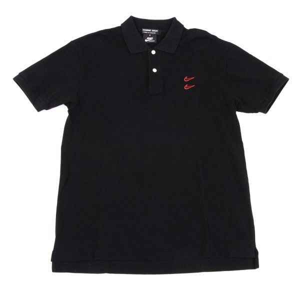 コムデギャルソン オムドゥ×ナイキCOMME des GARCONS HOMME DEUX×NIKE ダブルスウッシュ刺繍ポロシャツ 黒M
