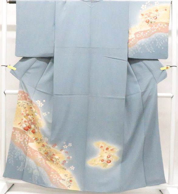 【一輝堂】訪問着 金彩 花 着物 正絹 身丈約162.5cm 裄丈約64cm 26z04-2192