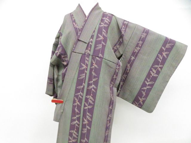 一輝堂】小紋 洗える着物 単衣 縞 萩 着物 身丈約159cm 裄丈約64.5cm