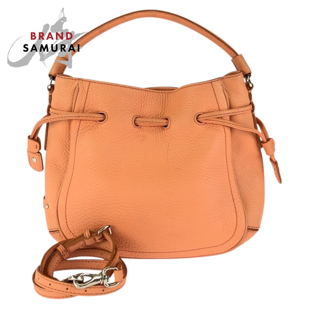 美品 COLE HAAN コールハーン ２way オレンジ シルバー金具 レザー ハンドバッグ ショルダーバッグ レディース 602274【中古】