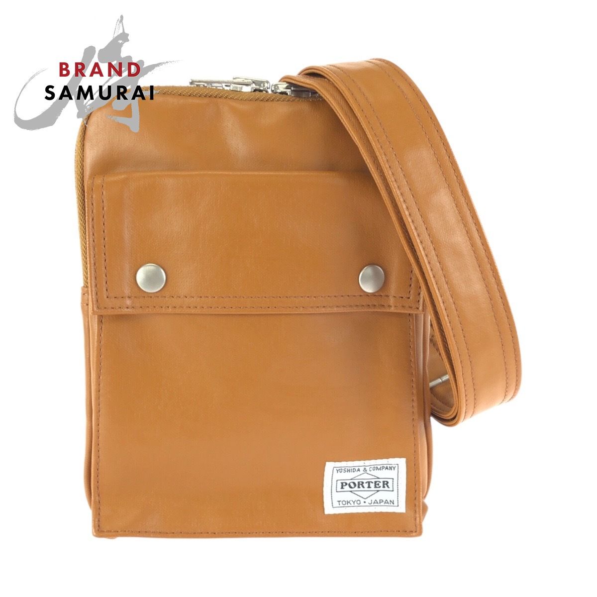 美品 PORTER ポーター フリースタイル ベージュ キャメル コーティングキャンバス ショルダーバッグ ポシェット メンズ 602282【中古】