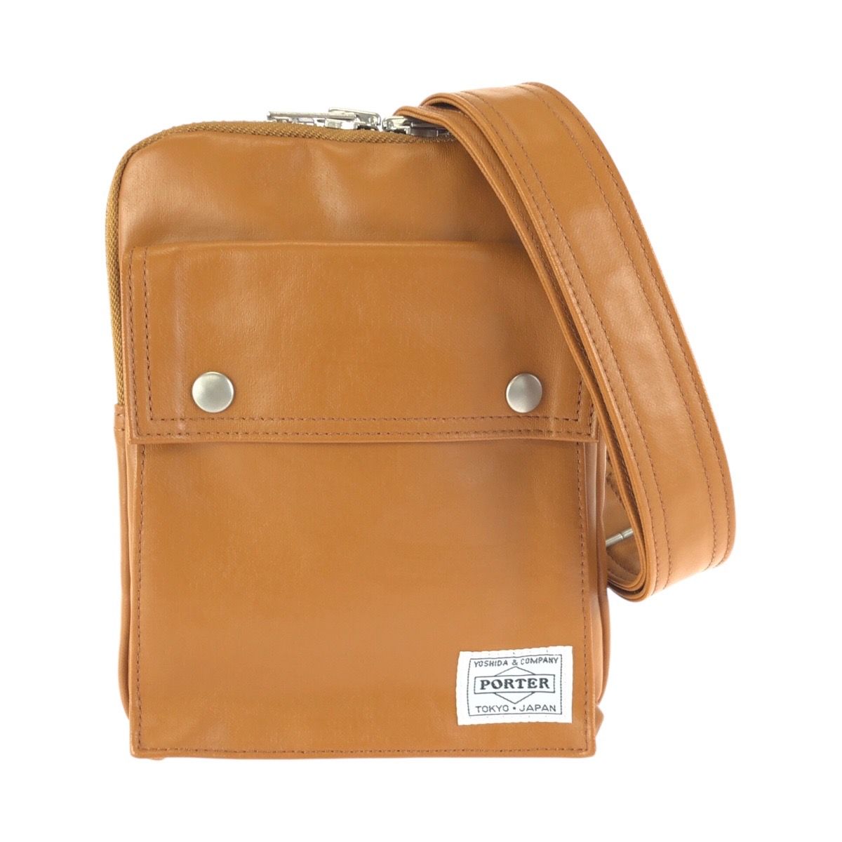 美品 PORTER ポーター フリースタイル ベージュ キャメル コーティングキャンバス ショルダーバッグ ポシェット メンズ 602282【中古】