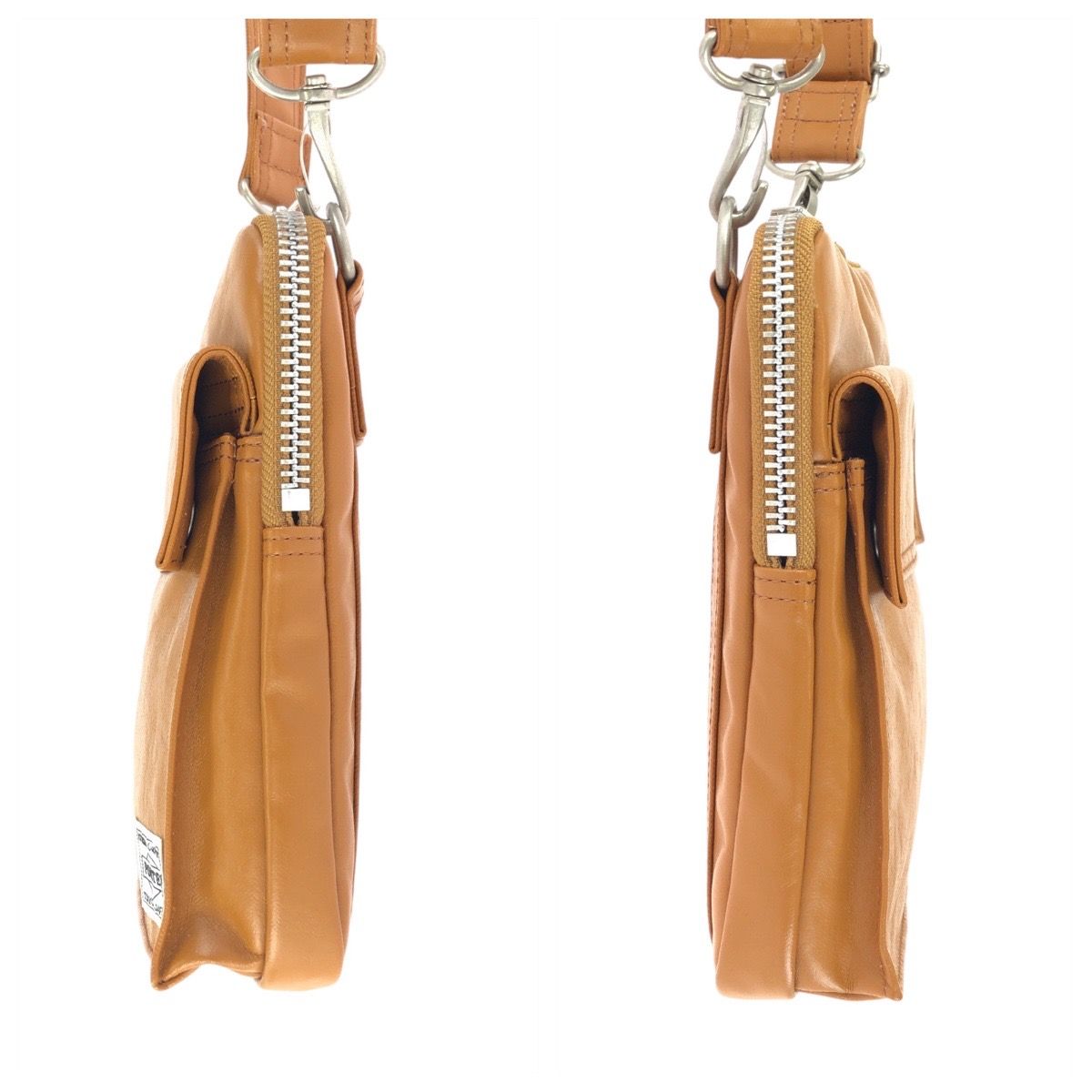 美品 PORTER ポーター フリースタイル ベージュ キャメル コーティングキャンバス ショルダーバッグ ポシェット メンズ 602282【中古】