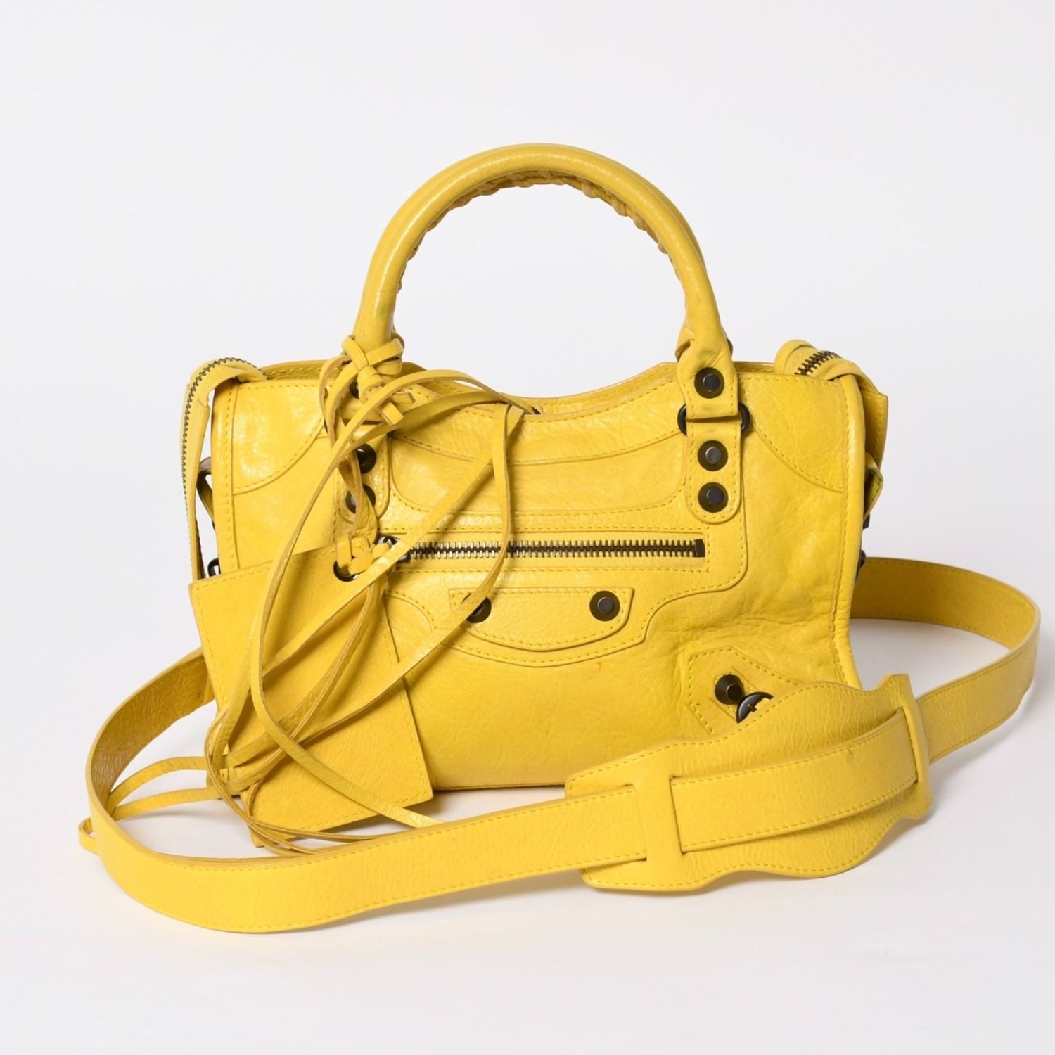 BALENCIAGA バレンシアガ CLASSIC MINI CITY クラシック ミニ シティ 2WAYバッグ 300295 レザー イエロー 美品 中古 4a001650