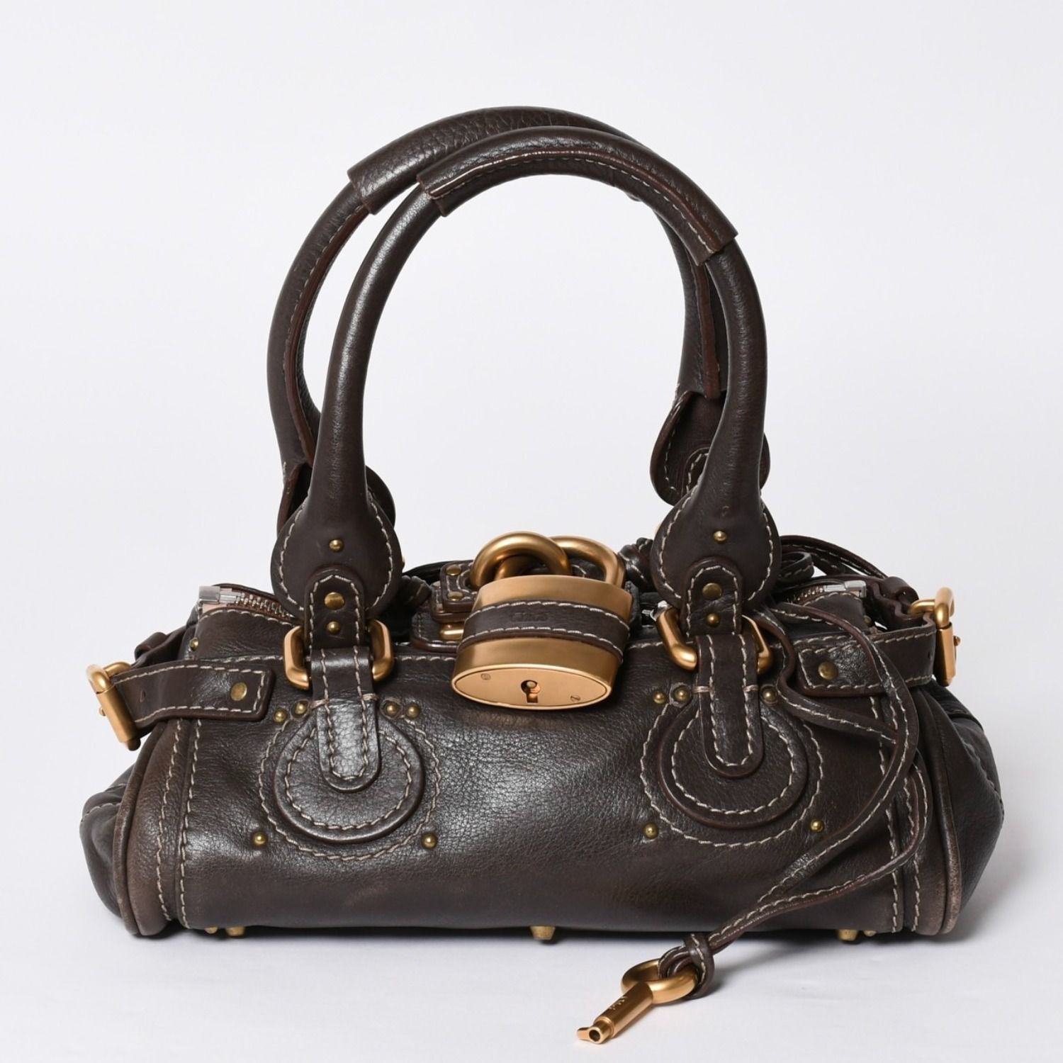 CHLOE クロエ パディントン ハンドバッグ BROWN ブラウン レザー 02-07-51-5191 ゴールド金具 美品 中古 4a001668
