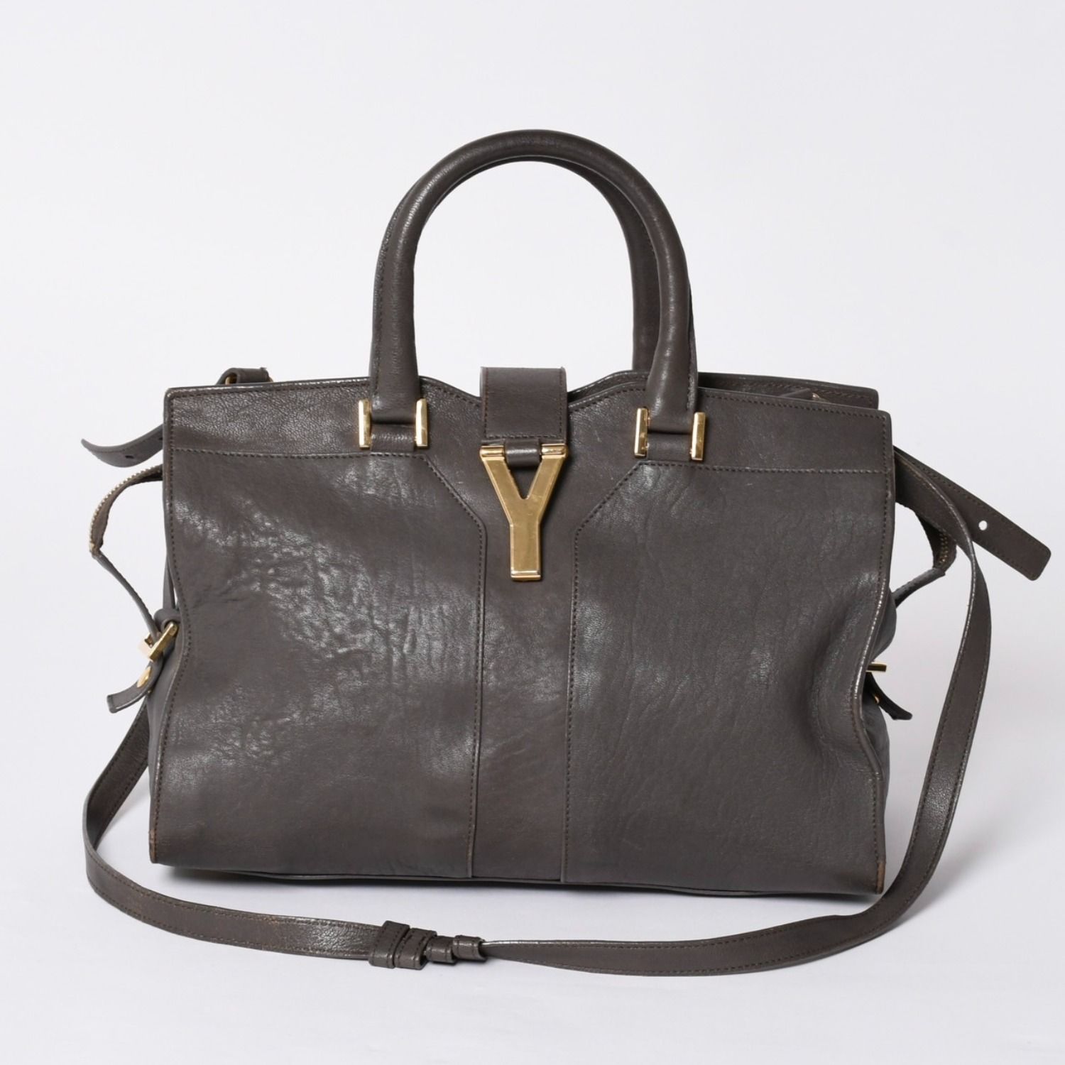 YVES SAINT LAURENT イヴ サンローラン カバスシック 2WAY ハンドバッグ ショルダーバッグ Yライン チャコールグレー ゴールド金具 美品 中古 4a001647