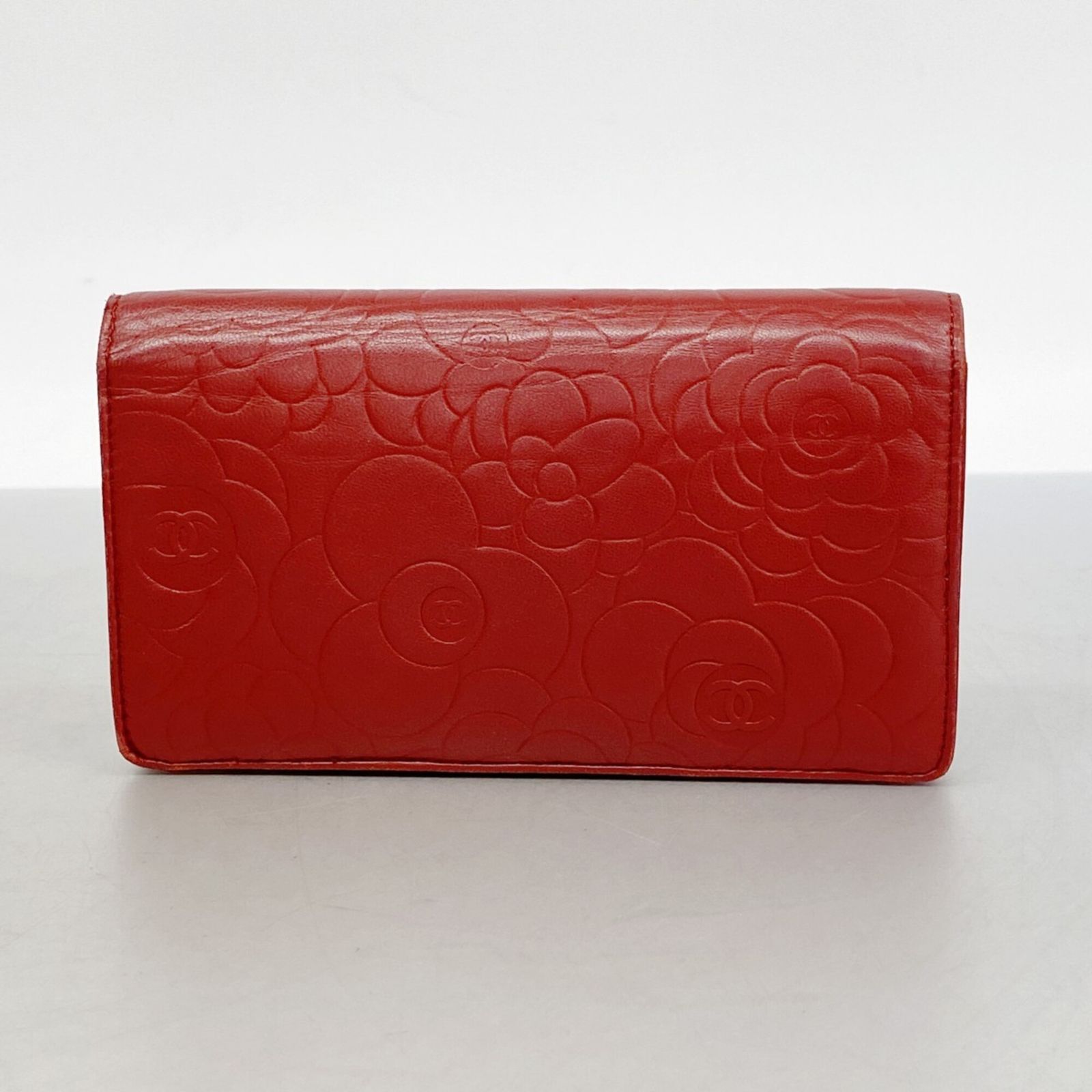 シャネル(Chanel) シャネル 長財布 カメリア ラムスキン レッド 