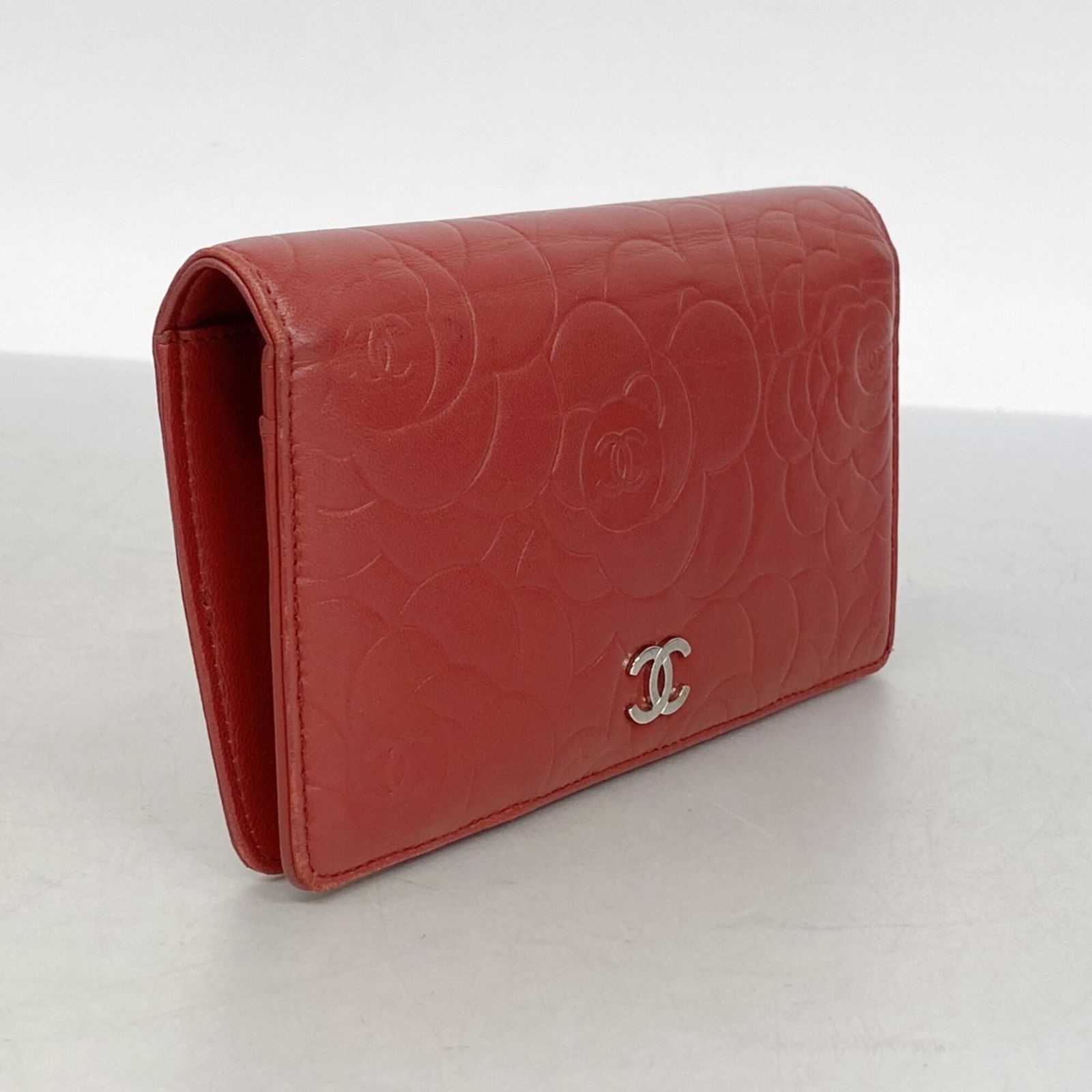 シャネル(Chanel) シャネル 長財布 カメリア ラムスキン レッド 