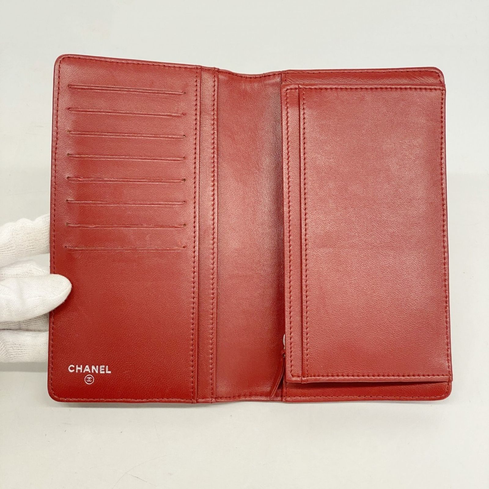 シャネル(Chanel) シャネル 長財布 カメリア ラムスキン レッド 