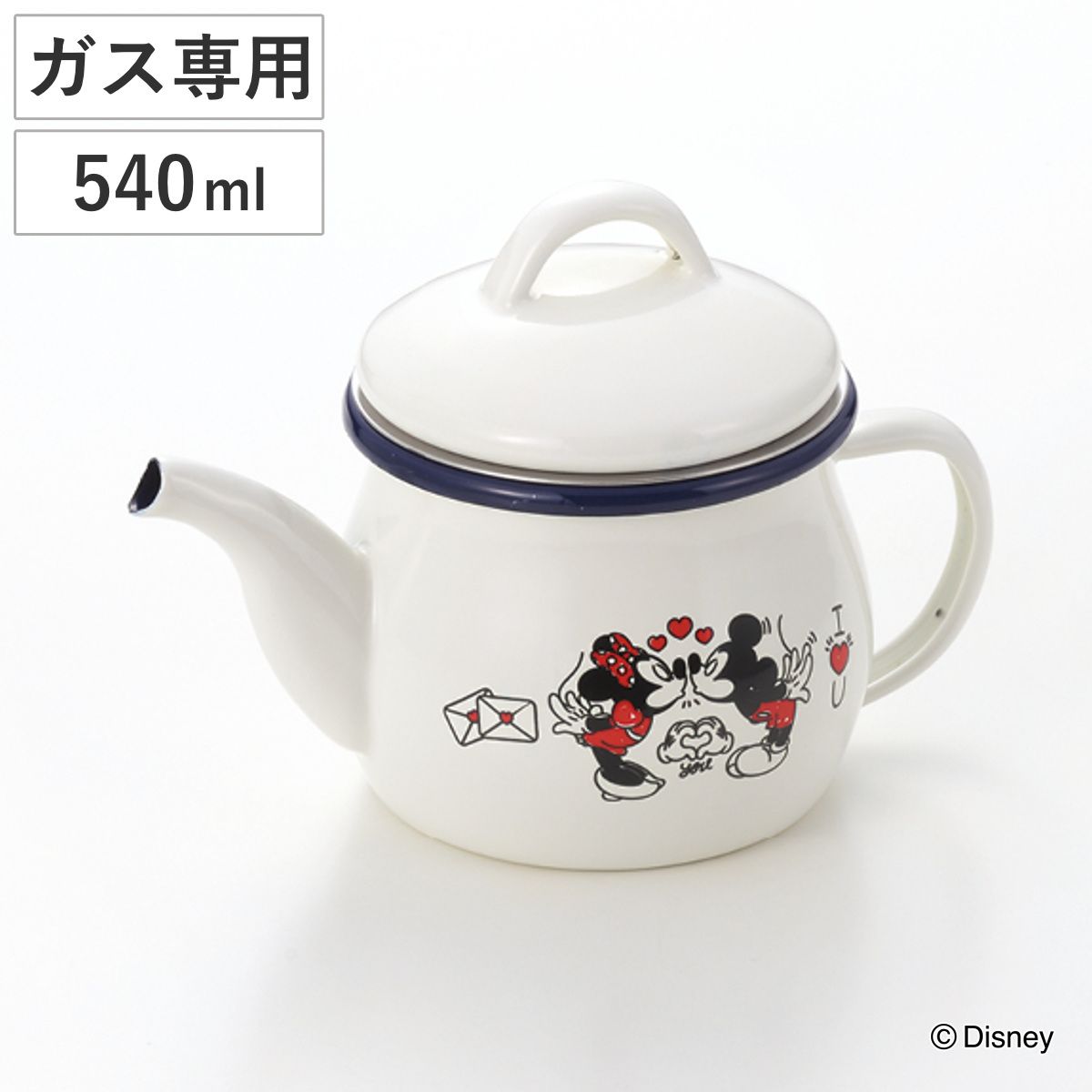コーヒーケトル ミッキー＆ミニー ホーローティーポット ストレーナー付 （ 540ml ガス専用 ティーポット ポット 急須 ハーブティー お茶 緑茶 紅茶 持ち運び 水差し 麦茶ポット 日本製 細口 )
