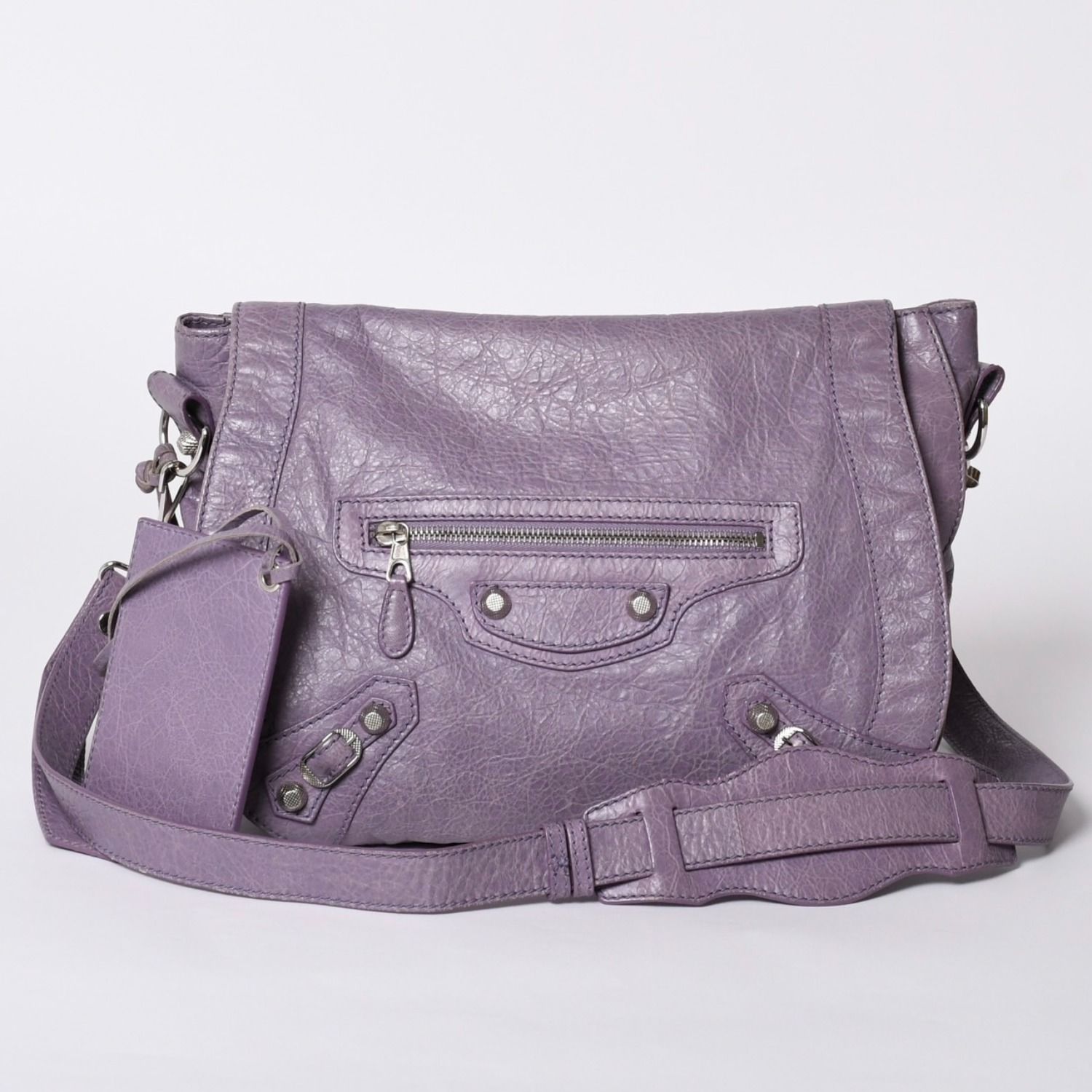 極美品 BALENCIAGA バレンシアガ ザフォルク 285455・5425 527277 ショルダーバッグ シルバー金具 パープル 中古 4a001663