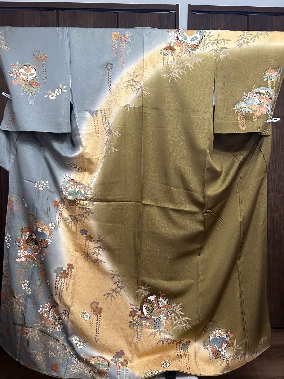 訪問着 着物 グレー カーキ 上品 豪華 フォーマ中古品 管理番号 KKVCH16