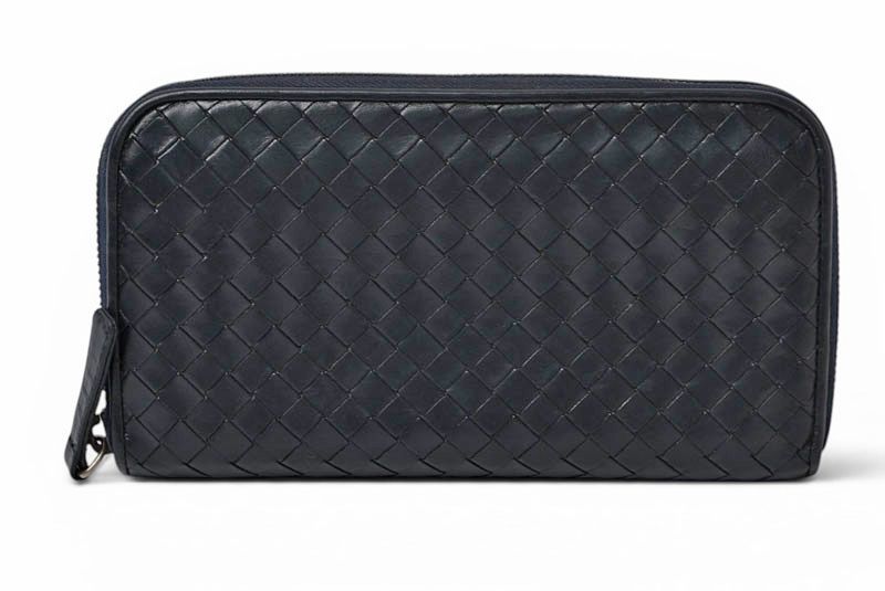 ボッテガヴェネタ 財布 BOTTEGA VENETA 長財布/ラウンドファスナー式 イントレチャート ネイビー【中古】