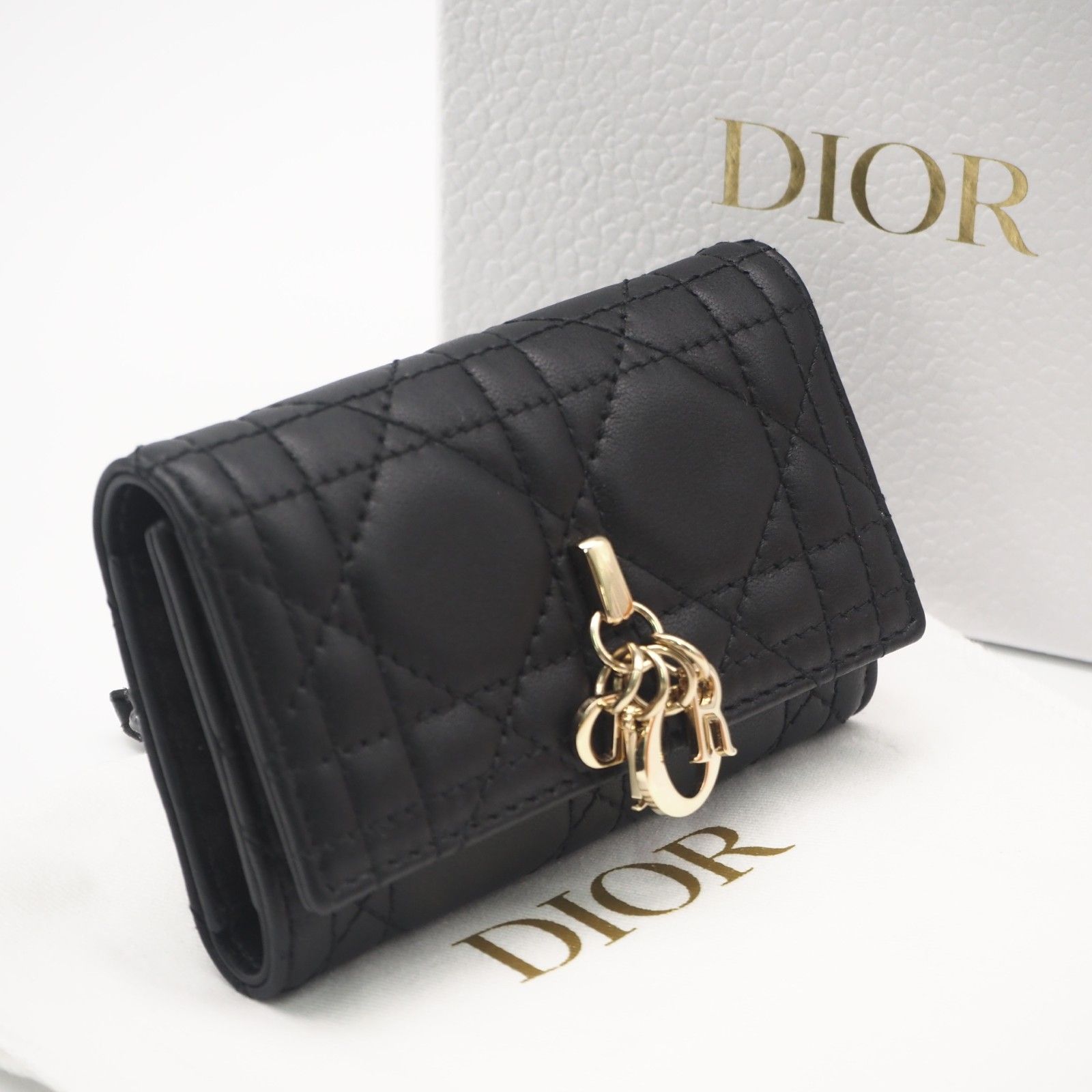 ★3日以内返品可★ 極美品 Christian Dior クリスチャンディオール カナージュ ラムスキン My Dior Aster キーケース S0983ONMJ キーケース ブラック ラムスキン レディース