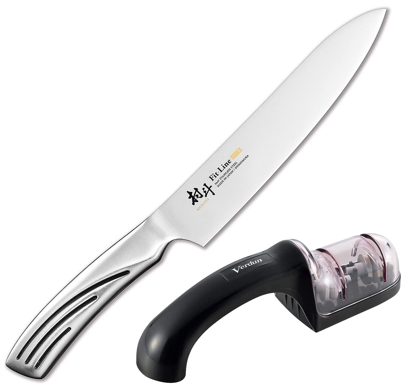 下村工業 日本製 [ 村斗 Fit-Line ] 牛刀包丁 180mm モリブデンバナジウム鋼 食洗器対応 MFL-102 新潟 燕三条製 + 下村工業 日本製 ヴェルダン ダブル シャープナー 荒砥ぎ/仕上げ砥ぎ モリブデン バナジウム 鋼 15cc8a0b