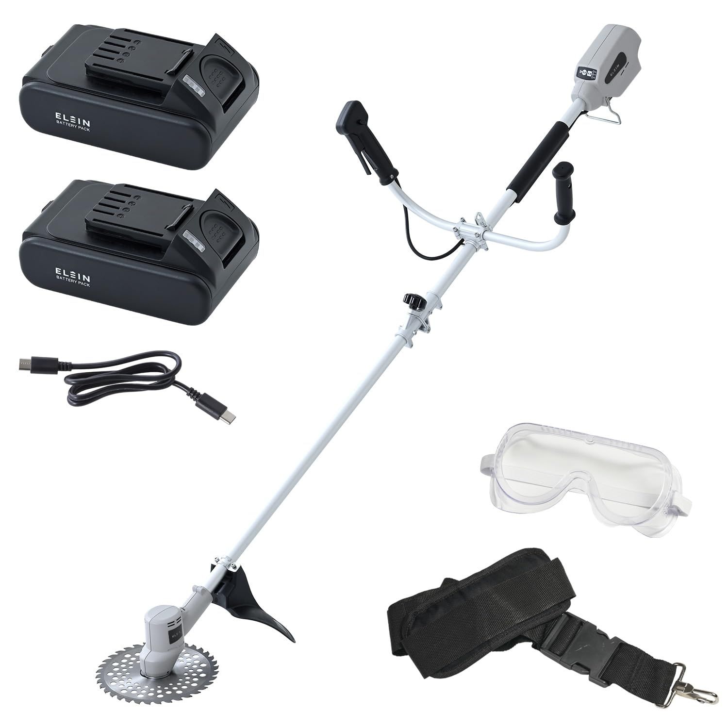 山善(YAMAZEN) 18V 充電式刈払機 ブラシレスモーター搭載 USB Type-C充電式 2.5Ah バッテリー2個付き チップソー ケーブル付き 両手ハンドル パワフル 静か 草刈機 ELEIN BBC-1825 【18V共通バッテリーシリーズ】t
