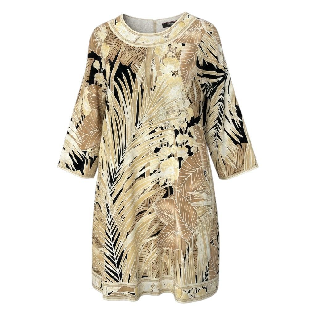 13e8 【美品】 LEONARD FASHION レオナール チュニックワンピース ロングスリーブ チュニック カットソー 美しい花柄プリント サイズ38 マルチカラー コットン100％ レディース 女性用u02t