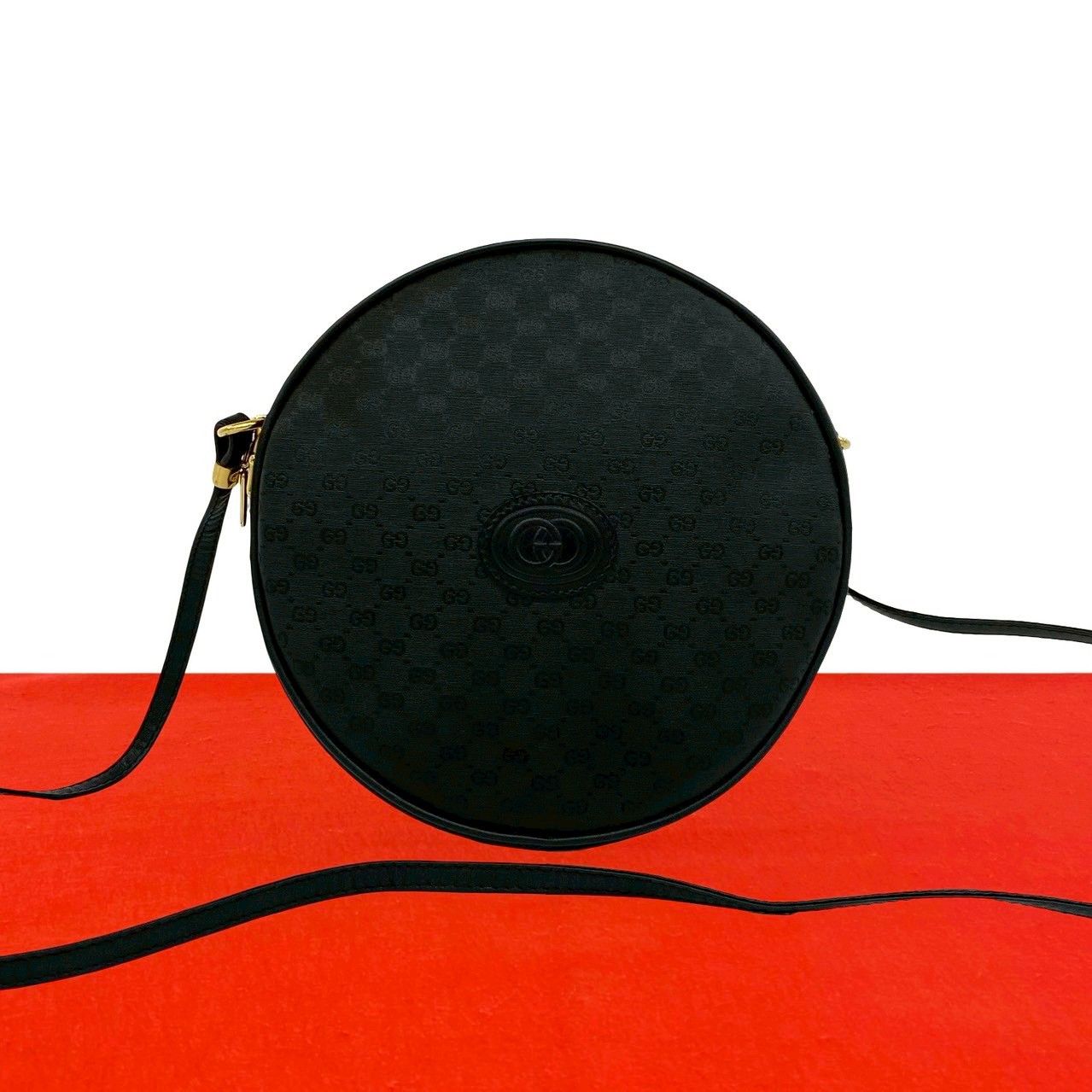 極 美品 GUCCI グッチ オールドグッチ ヴィンテージ マイクロGG ロゴ レザー ショルダーバッグ ポシェット サコッシュ ブラック 17095