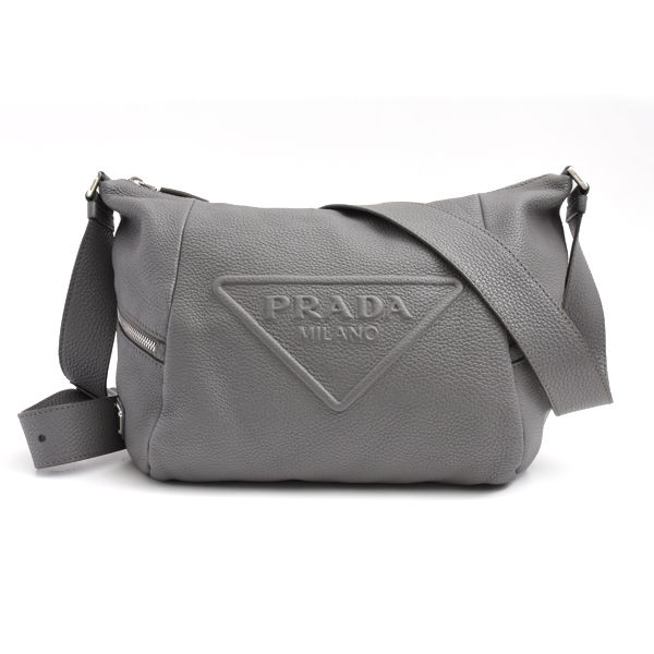 プラダ バッグ レディース メンズ ヴィッテロダイノ ショルダー レザー グレー PRADA 2VH165 中古