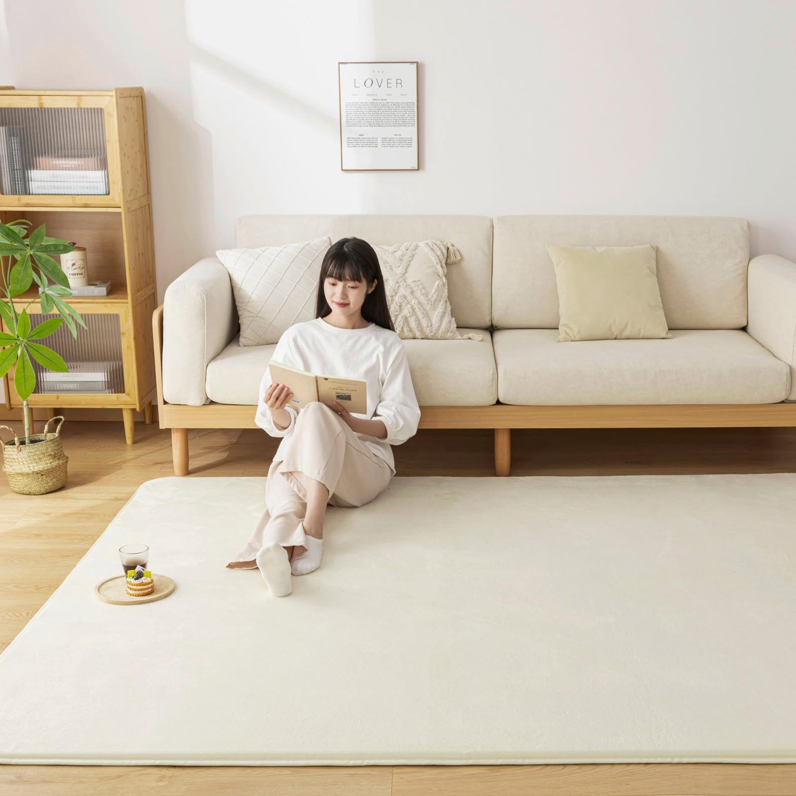 Softime カーペット ラグ 低反発 ラグマット 厚手 15mm 絨毯 防音 200×250cm 約3畳 滑り止め付 防ダニ 抗菌 防臭 地毯 オールシーズン快適 床暖房 ホットカーペット対応 じゅうたん リビングマット 無地・アイボリー f1565de7