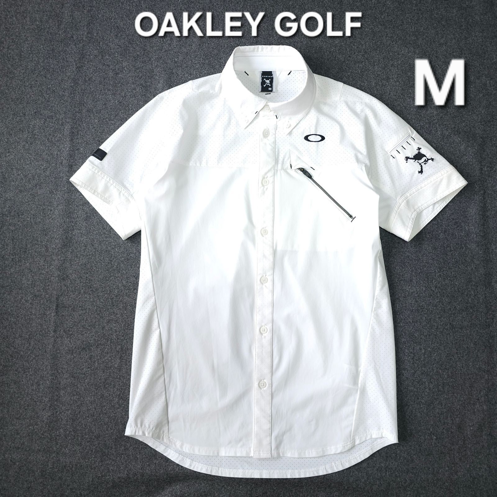 【?値下げ交渉受付中】OAKLEY GOLF スカルロゴ 半袖 ゴルフポロシャツ メンズ M ホワイト ストレッチ ロゴ刺繍 速乾 オークリーゴルフ