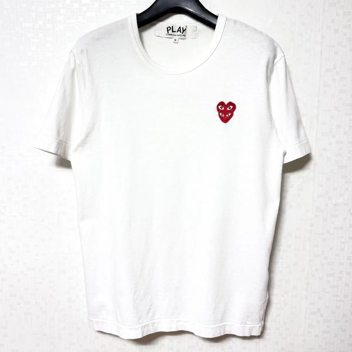 S 90 コム・デ・ギャルソン DoubleHeart(ダーブルハート) ワッペン 半袖Tシャツ 白