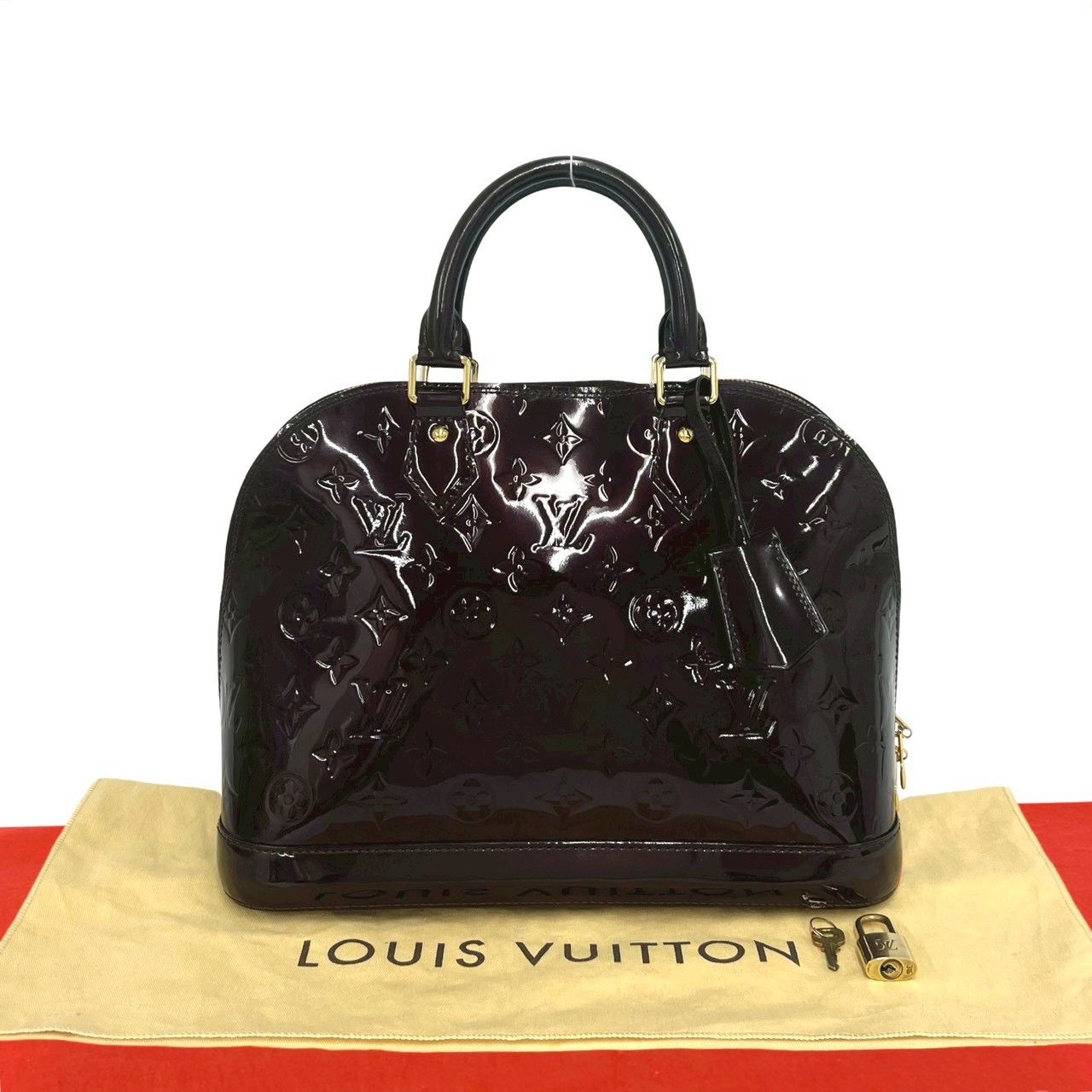 極 美品 袋付き LOUIS VUITTON ルイヴィトン アルマPM モノグラム ヴェルニ パテントレザー エナメル ハンドバッグ アマラント 87123