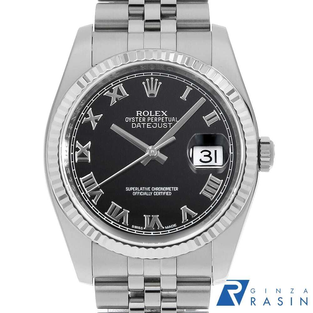 ロレックス デイトジャスト 116234 ブラック ローマ 5列 ジュビリーブレス ランダム番 中古 メンズ