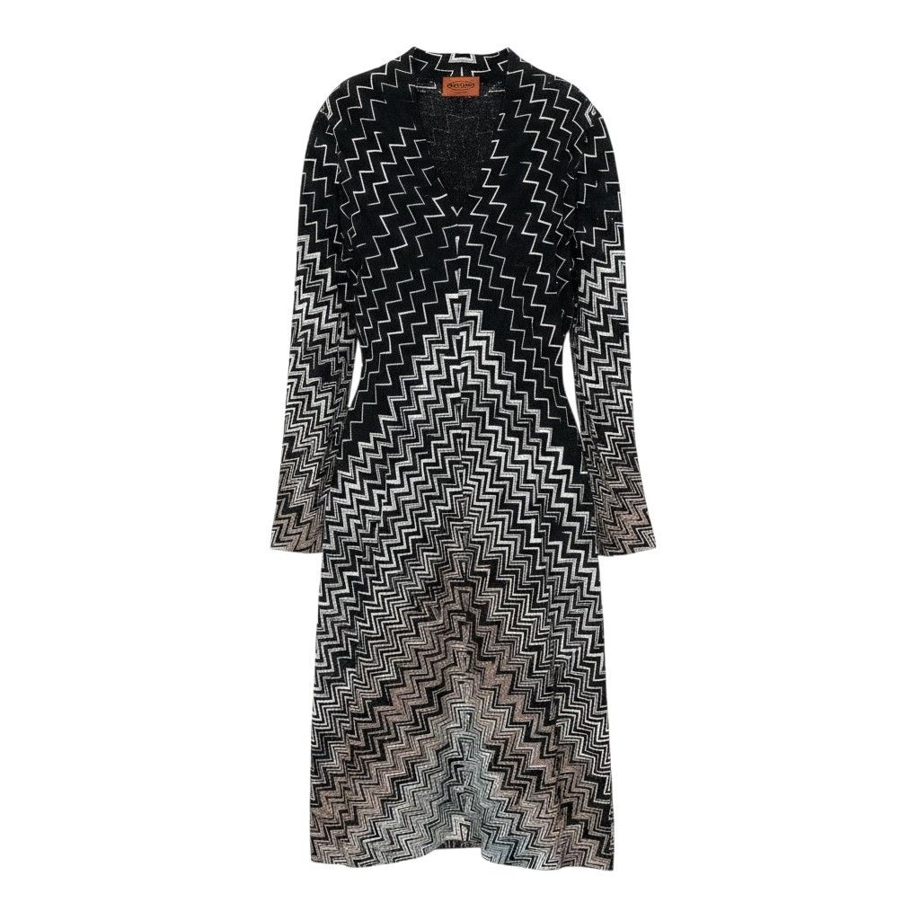 さ*ら様 新品　ミッソーニ　大きいサイズ　レディース　ニット　ワンピース　黒白 Ee8 MISSONI ミッソーニ シルクライナー ニットワンピース サイズ42