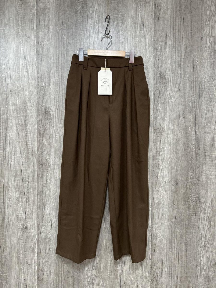 美品 PUAL CE CIN ピュアルセシン タグ付 タック ワイド パンツ sizeF/茶 ◆■◎レディース