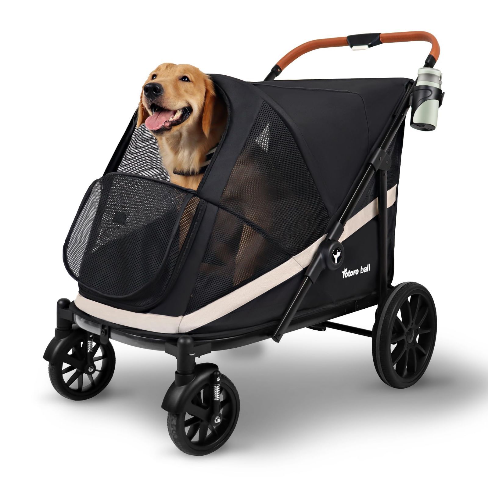 大型犬カート ペットカート ワンタッチ折りたたみ式 わんわんかーと 中型犬 4輪大きめタイヤ 大型・中型・多頭犬飼い向け 耐荷重50kg 薄型コンパクト 組み立て簡単 出入りラクラク 介護用 お出かけ 散歩 キャンプ 日本語取扱説明書付