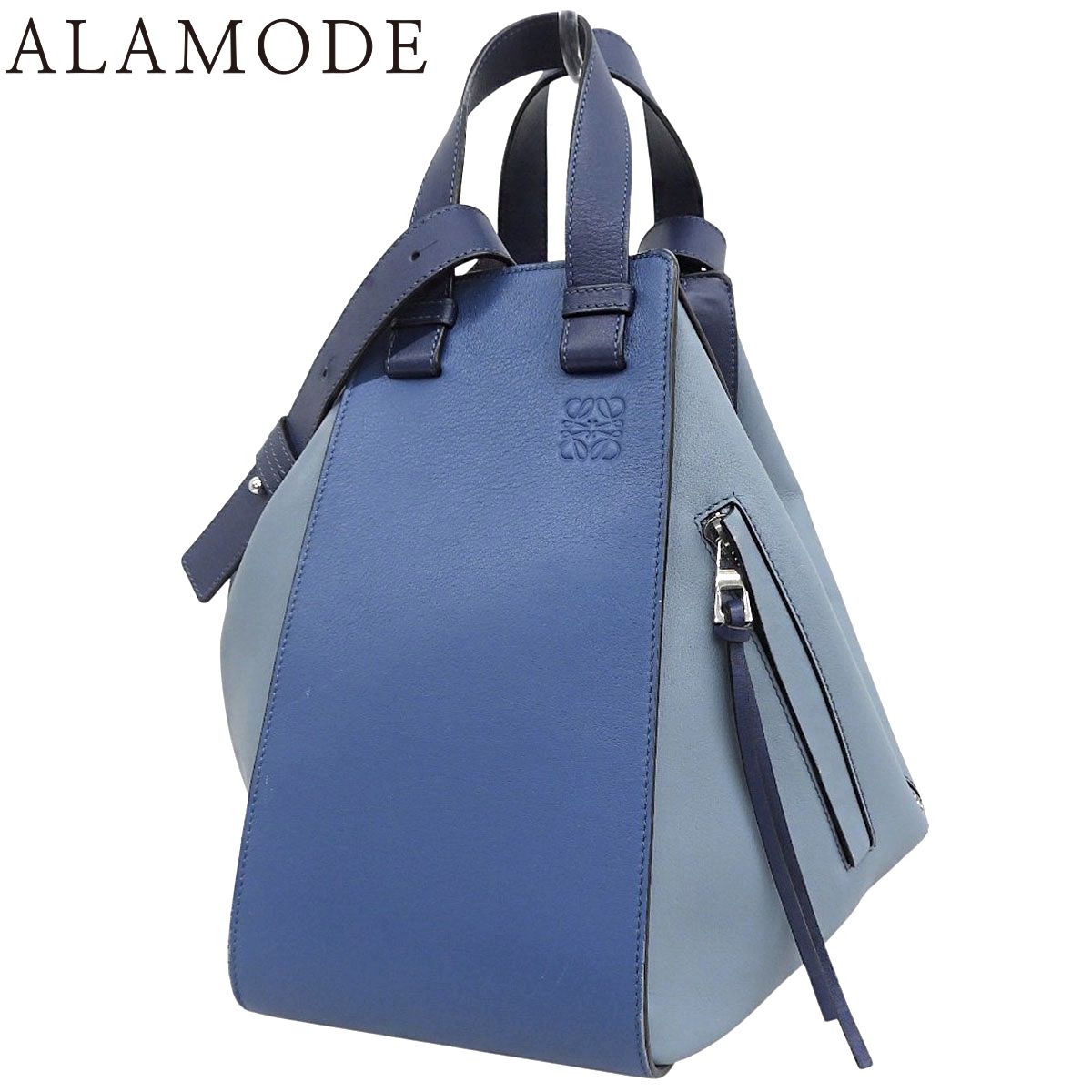LOEWE(ロエベ) Hammock ハンモック ミディアム バッグ ハンドバッグ 2WAY ショルダー 肩掛け レザー ブルー青 ライトブルー水色 シルバー金具 387.30.N27 レディース 40802187792【中古】【アラモード】