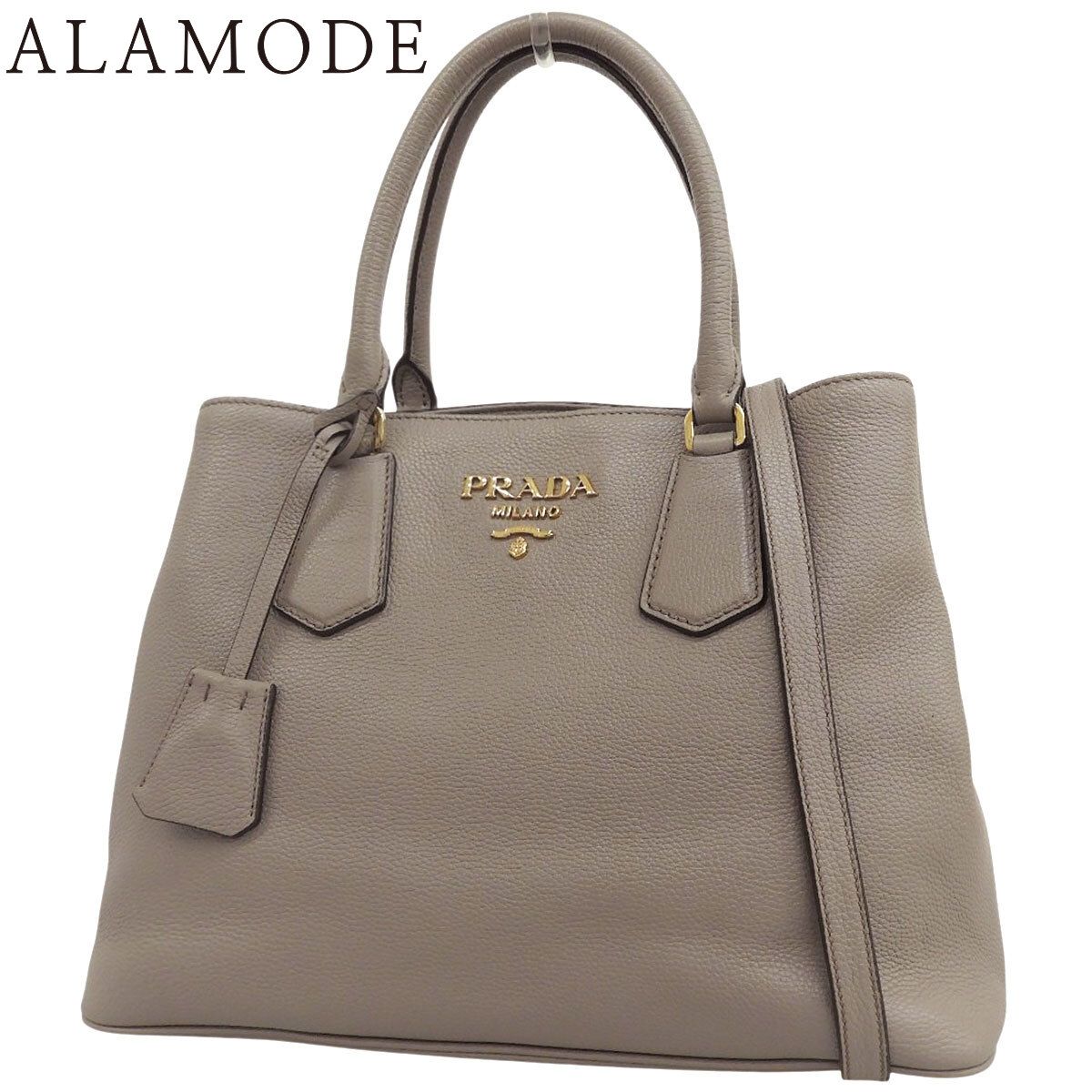 PRADA(プラダ) 2WAY ハンドバッグ ハンドバッグ ショルダー 肩掛け 斜め掛け レザー グレージュ グレー ゴールド金具 レディース 40802189643【中古】【アラモード】