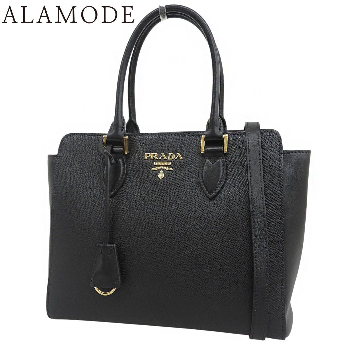PRADA(プラダ) 2WAY バッグ ハンドバッグ ショルダー 肩掛け 斜め掛け サフィアーノレザー NERO ネロ ブラック黒 ゴールド金具 1BA113 レディース 40802190083【中古】【アラモード】