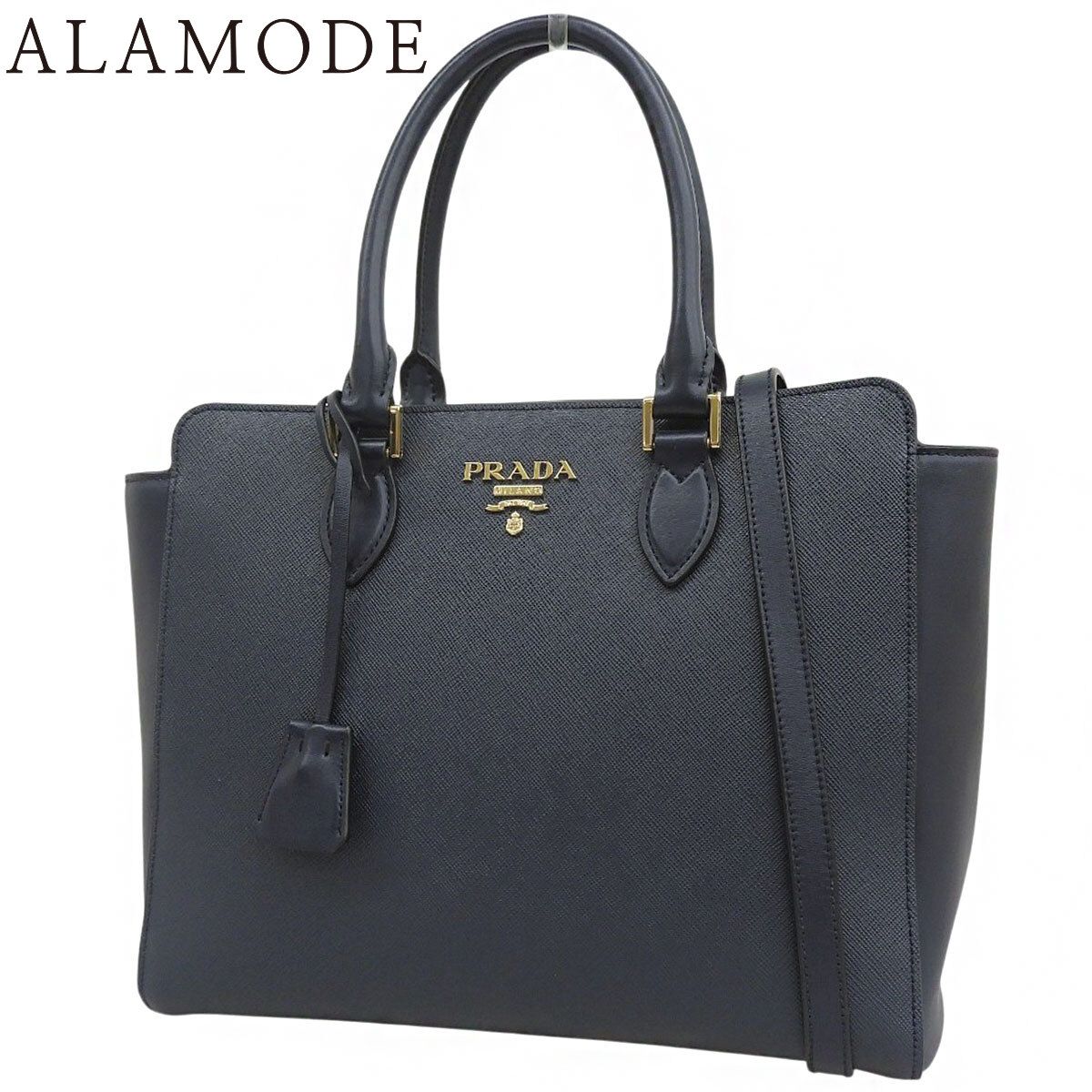 PRADA(プラダ) 2WAY バッグ ハンドバッグ ショルダー 肩掛け 斜め掛け サフィアーノレザー ネイビー紺 ゴールド金具 レディース 40802190085【中古】【アラモード】