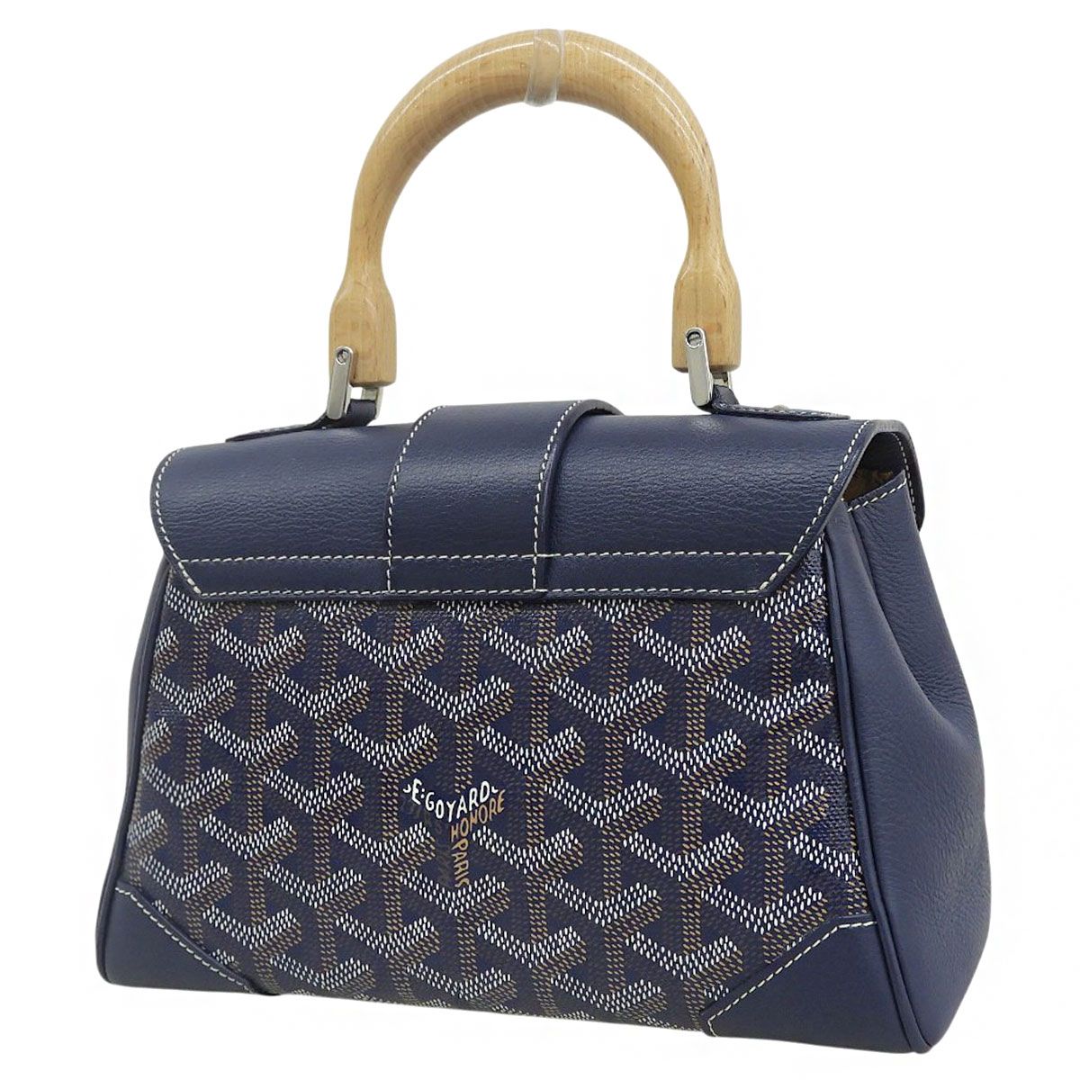 GOYARD(ゴヤール) サイゴン ミニ ハンドバッグ 2WAY ショルダー 肩掛け 斜め掛け ワンハンドル レザー ウッド ゴヤールディンキャンバス ネイビー紺 シルバー金具 レディース 40802185449【中古】【アラモード】