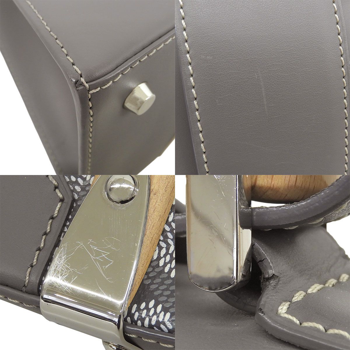 GOYARD(ゴヤール) サイゴンPM ハンドバッグ 2WAY ショルダー 肩掛け 斜め掛け ワンハンドル レザー ウッド ゴヤールディンキャンバス グレー シルバー金具 レディース 40802189815【中古】【アラモード】
