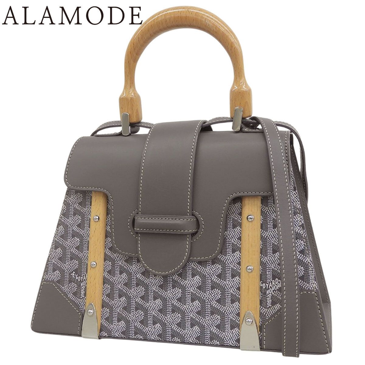 GOYARD(ゴヤール) サイゴンPM ハンドバッグ 2WAY ショルダー 肩掛け 斜め掛け ワンハンドル レザー ウッド ゴヤールディンキャンバス グレー シルバー金具 レディース 40802189815【中古】【アラモード】