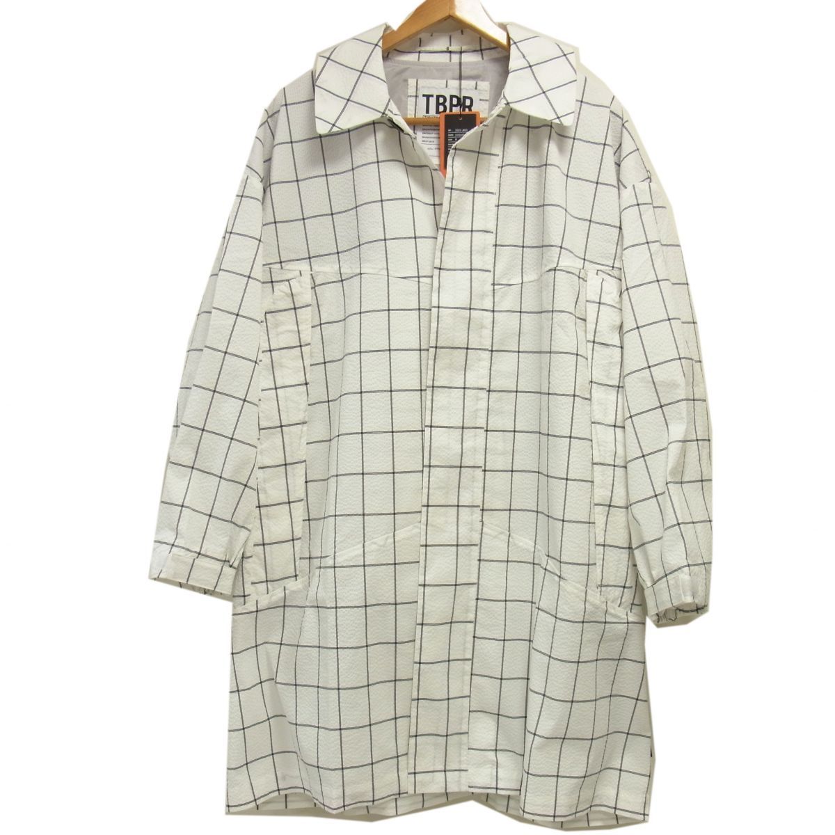 新品 定価41.800円☆TIGHTBOOTH タイトブース シアサッカー ビッグコート 23SS 比翼デザイン チェック柄 オーバーサイズ TBPR