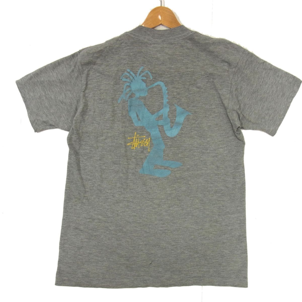 名作 USA製 90s☆STUSSY ステューシー シャドーマン Tシャツ サックスマン プリント クルーネック メンズ 夏物 希少 ヴィンテージ 古着